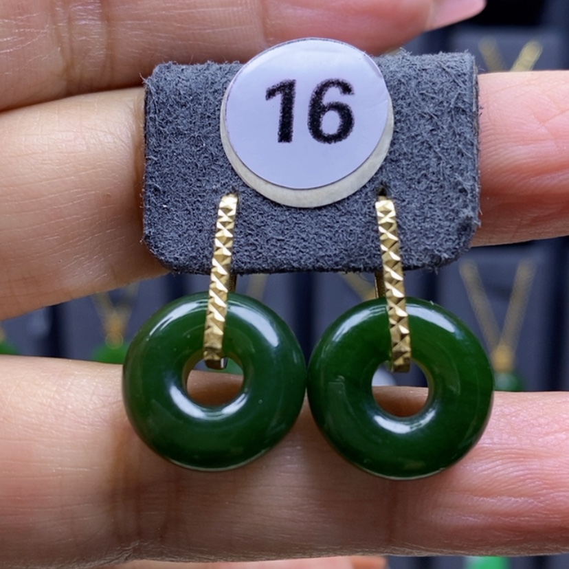 【闪购商品】和田玉耳饰18K金镶嵌15.5x5.4mm甜甜圈厚金耳扣款
