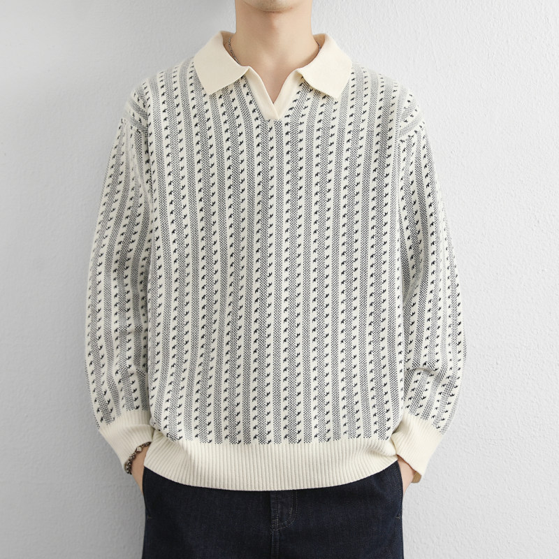 【高品质】2025秋冬季翻领款社会人毛衣男士休闲宽松针织衫Y1683