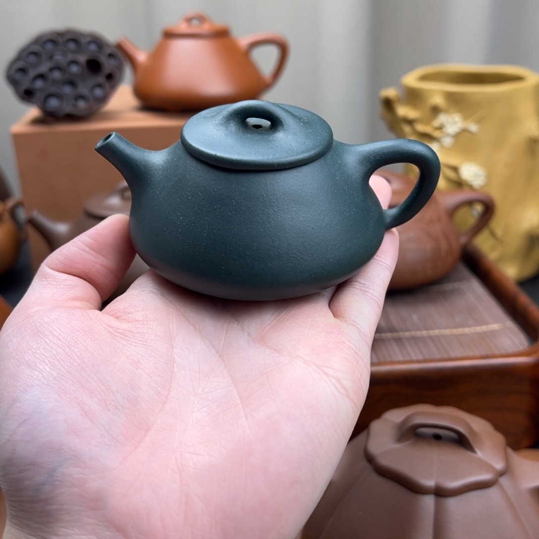 茶壶紫砂光明石瓢 绿泥 100cc