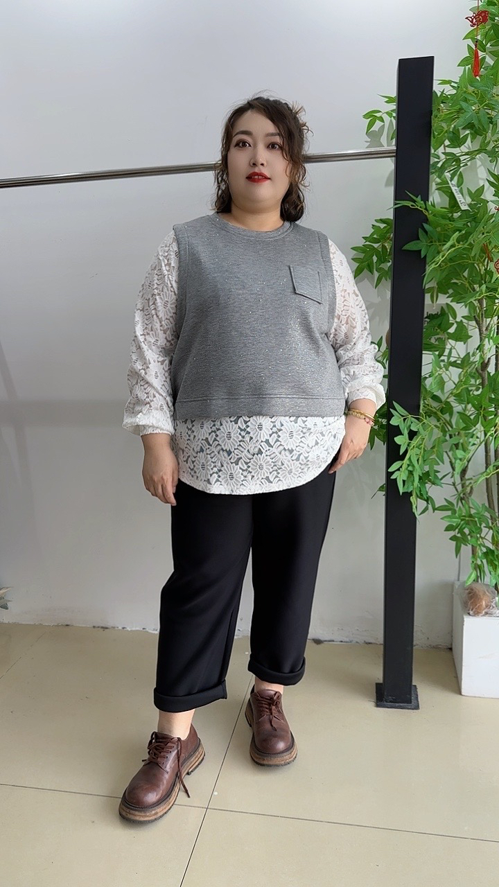 大码女装秋冬新款时尚洋气宽松显瘦潮流拼接卫衣