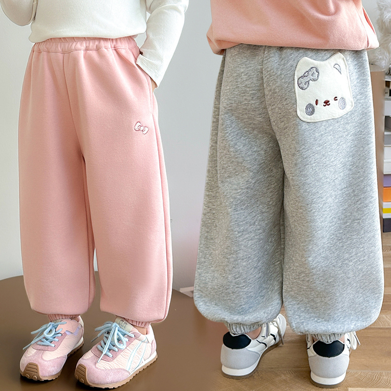 女童猫咪卫裤春秋2025新款洋气女孩韩版秋天运动儿童装休闲长裤子