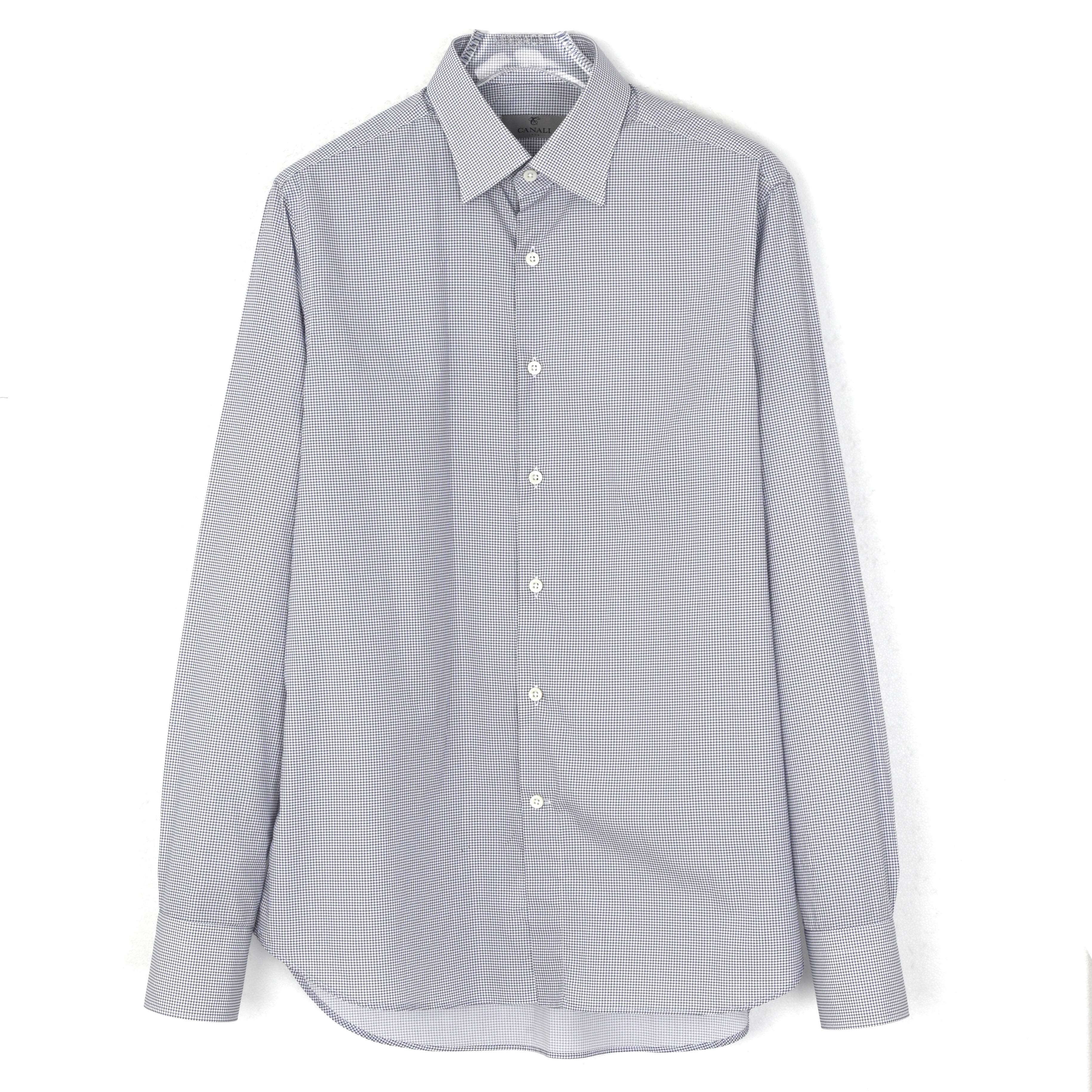 Canali康纳利 男士蓝色提花纯棉长袖衬衫 X6062424