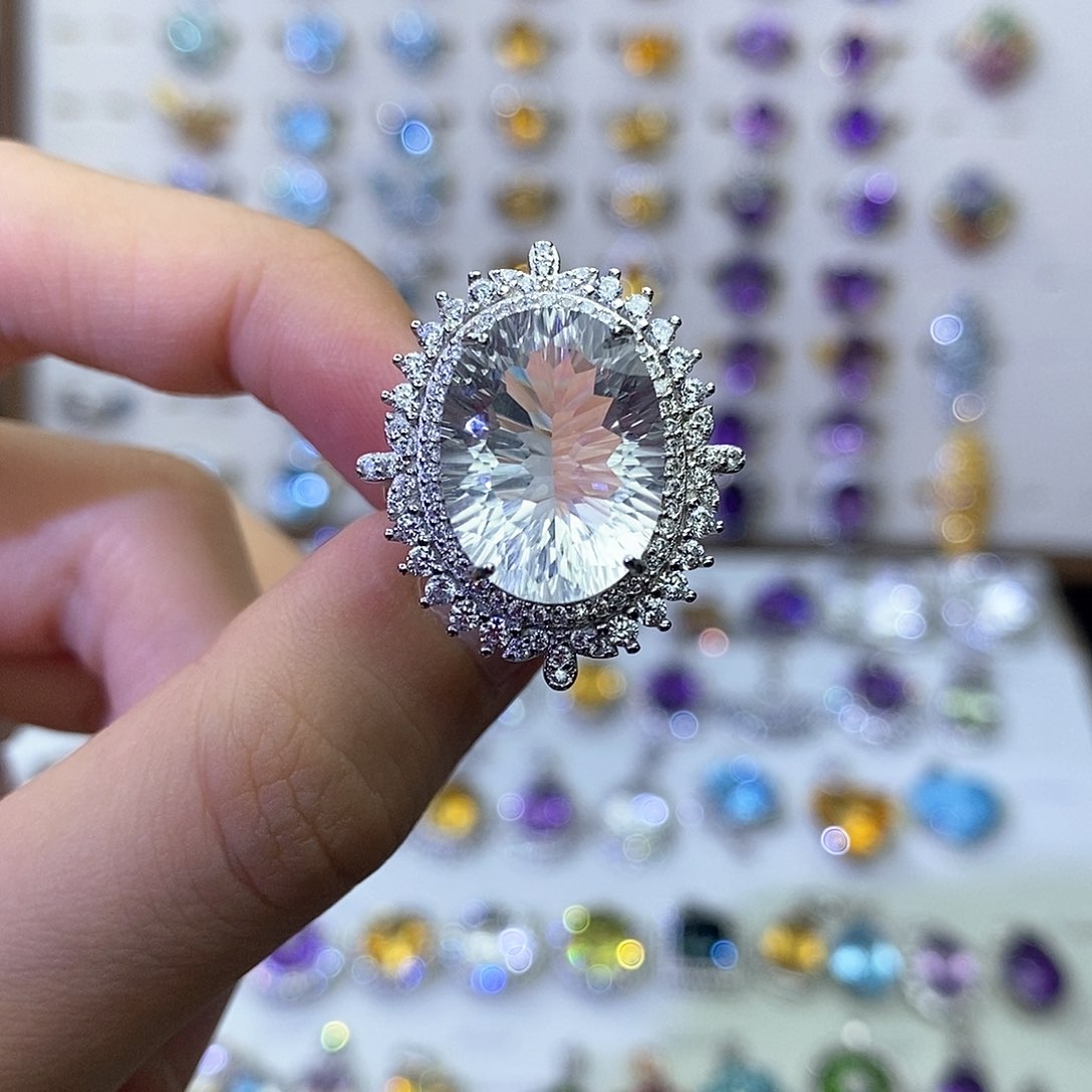 银S925镶嵌戒指水晶白水晶（一物一证）