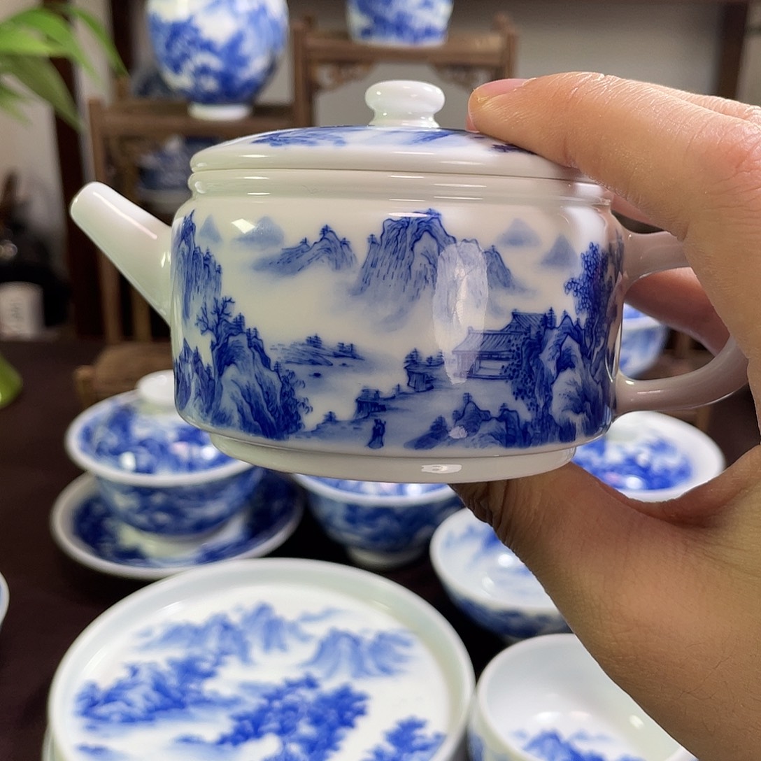 耿***室陶纯手工手绘重工山水壶