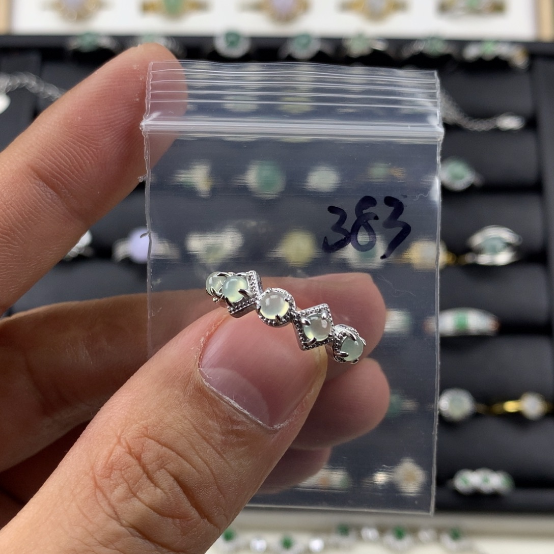 *****翡翠银S925镀金镶嵌戒指383