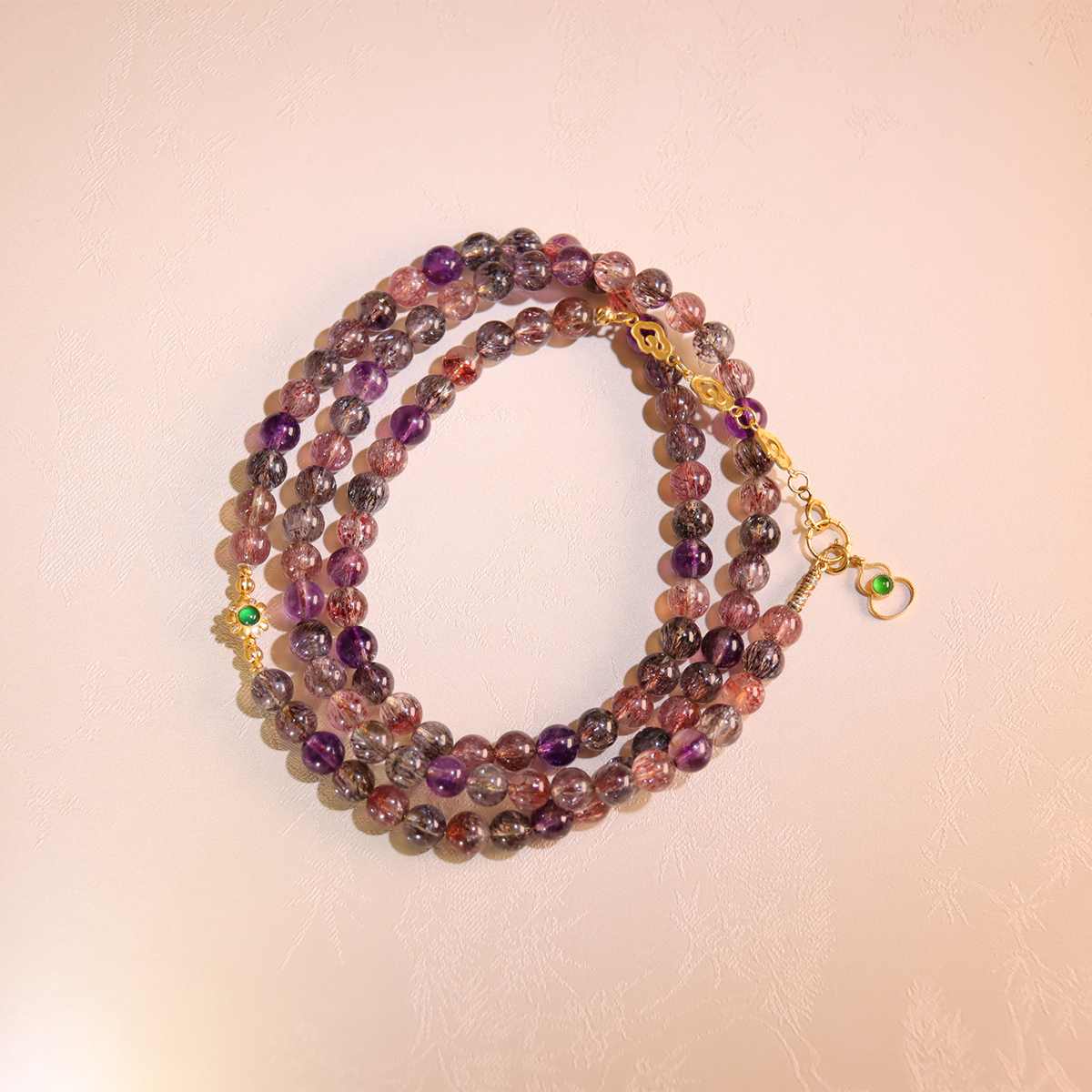 <链长68cm>6mm黑加仑超七水晶项链18K金时尚百搭特级超七水晶手串