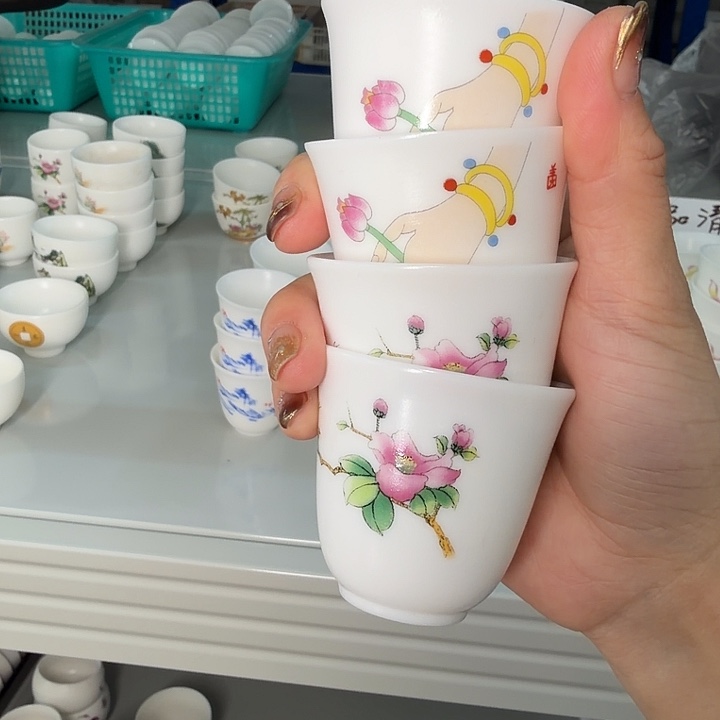 E****孤品高端素烧羊脂玉专场四个一组蛋杯50cc