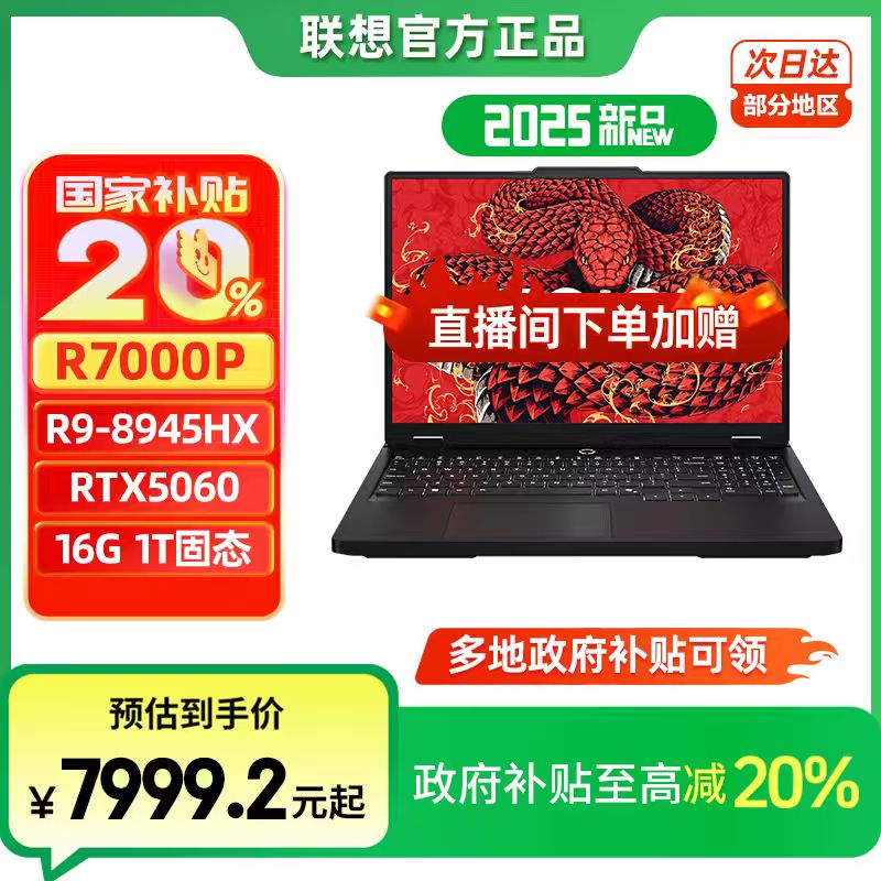联想拯救者R7000P 2025 R9-8945 5070电竞级笔记本电脑【国家补贴】