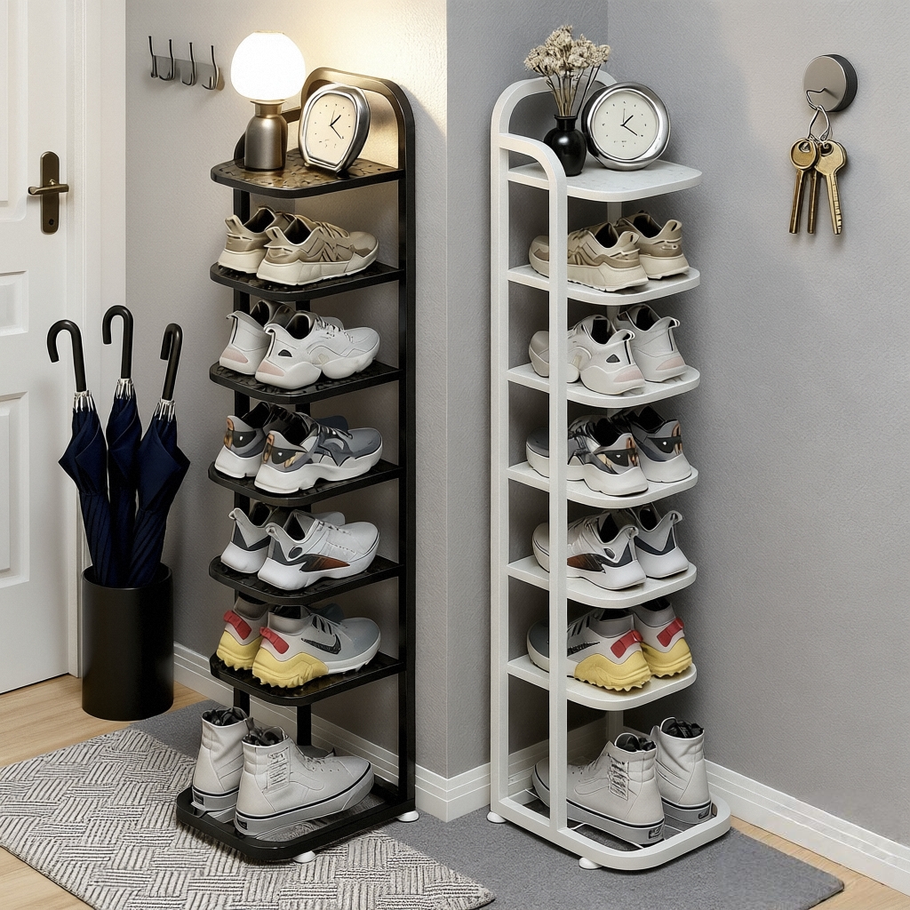 鞋架子家用多层铁艺窄小角落门后鞋架小型弧形简易入户鞋柜防尘