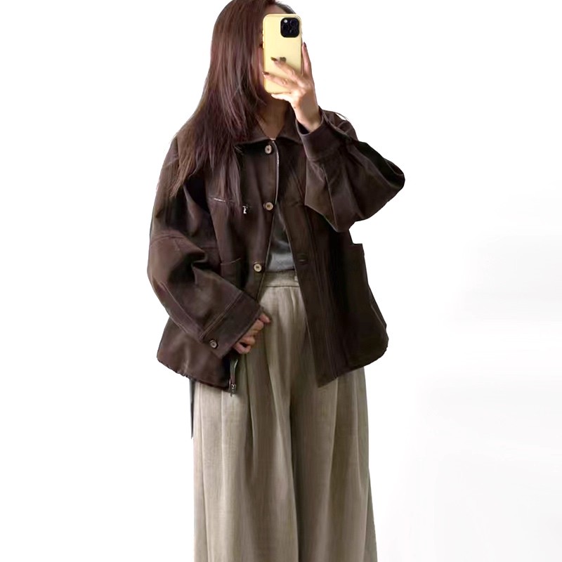 2025秋冬新款韩版外套 宽松显瘦百搭大码翻毛皮PU衣女短款外套