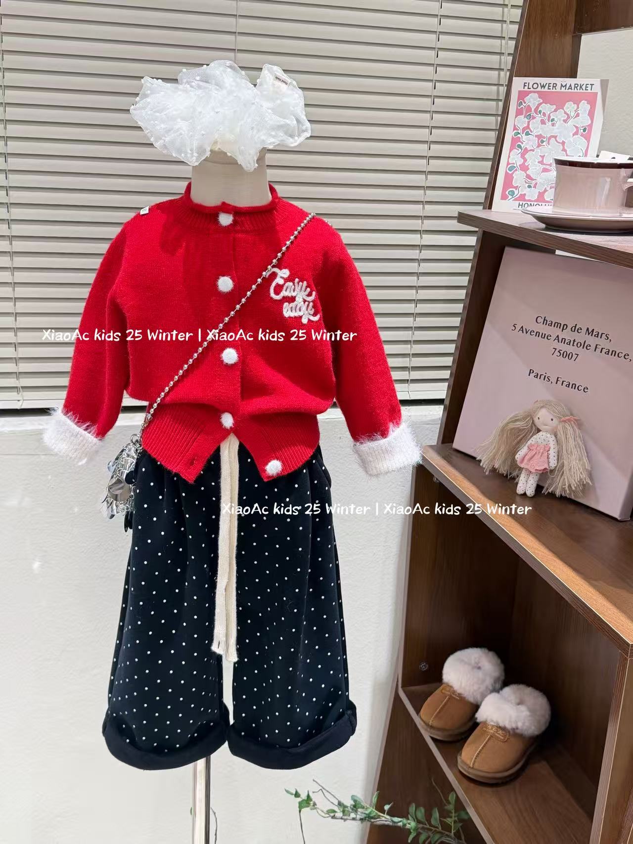 新年款韩系女童洋气拼接设计款加厚开衫女宝百搭加绒波点卫裤套装