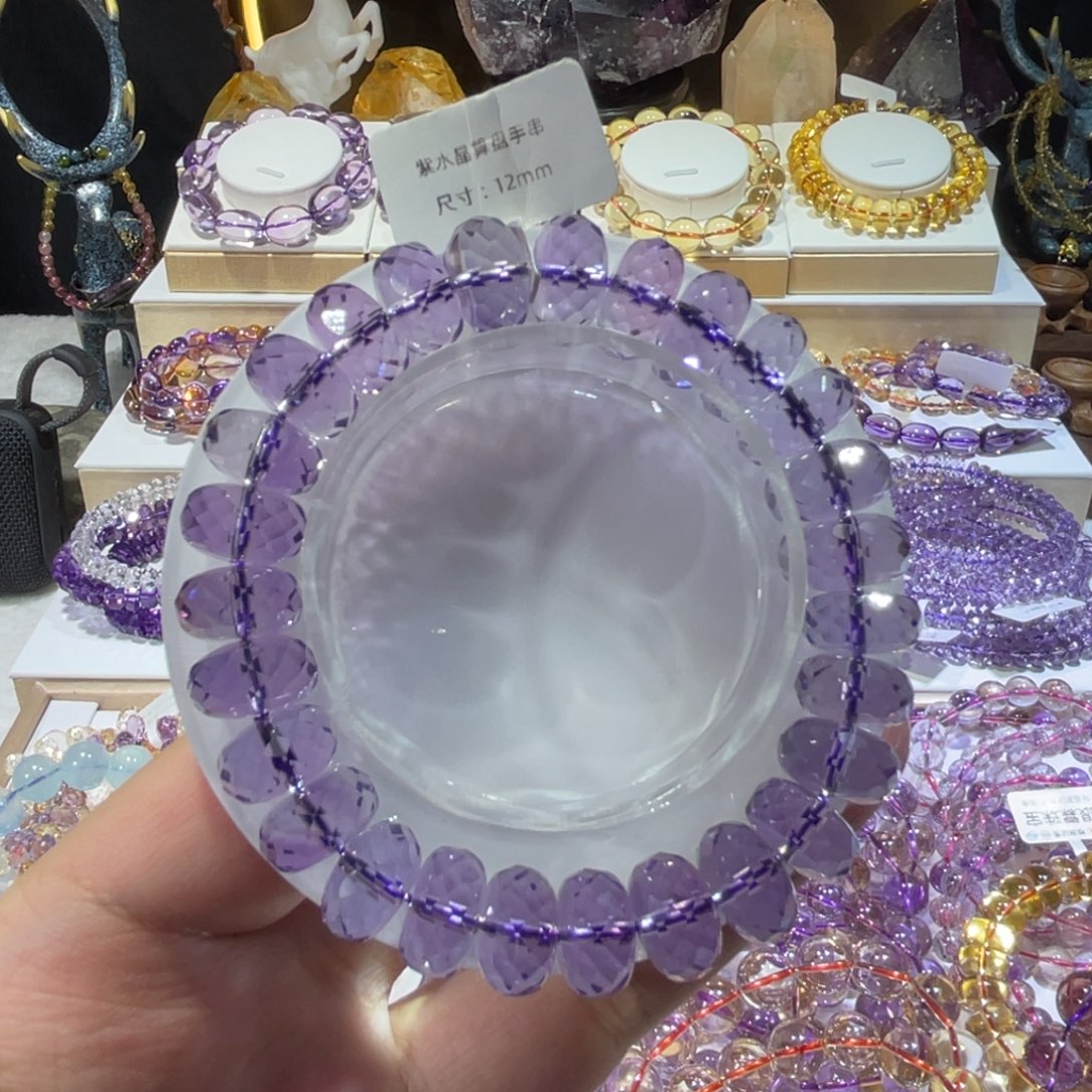 水晶手串未镶嵌紫水算盘珠12mm