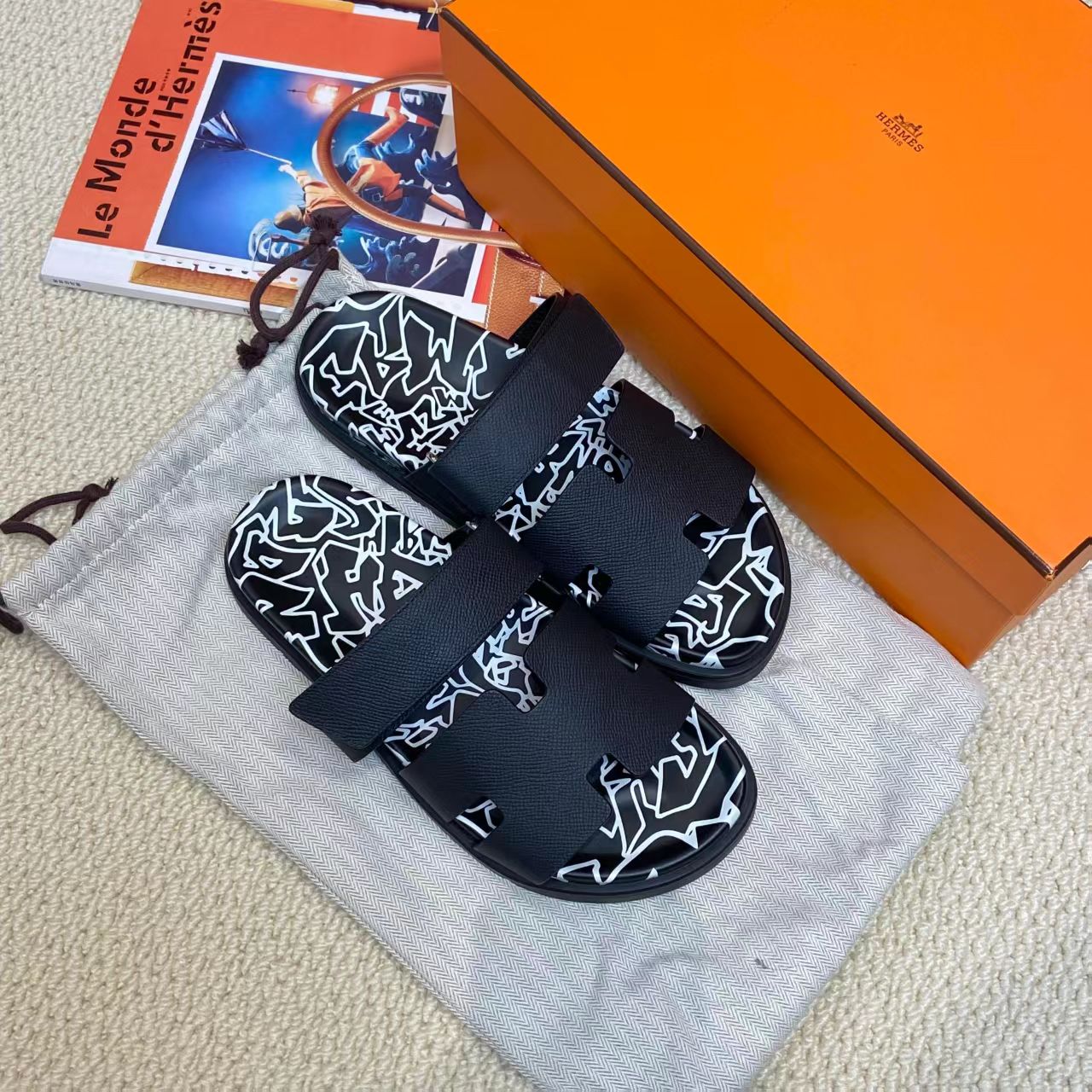 全新未使用 Hermes/爱马仕 壹臻/黑色全皮二舅拖鞋40码 20983878