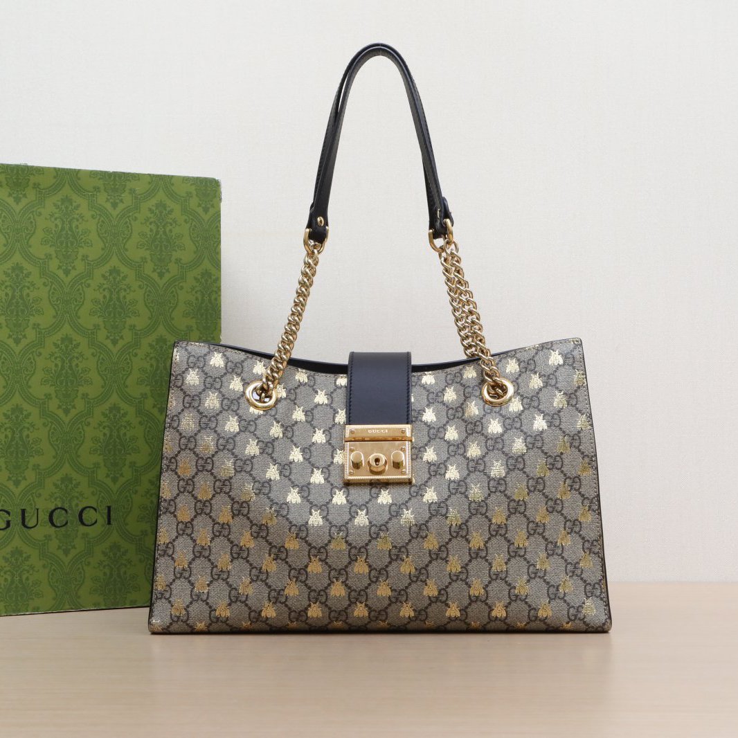 95新 GUCCI/古驰 小花攀攀Padlock 锁头包 Tote 中号 35 蜜蜂