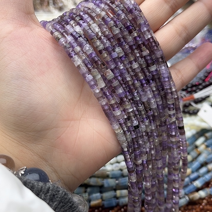 玛瑙/玉髓未镶嵌珠宝半成品一条4/2mm左右梦幻紫晶直切