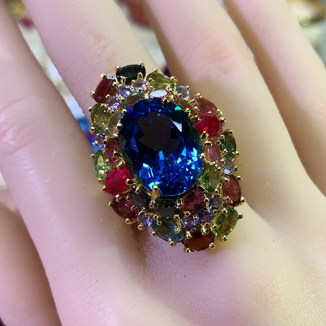 托帕石戒指银S925镶嵌