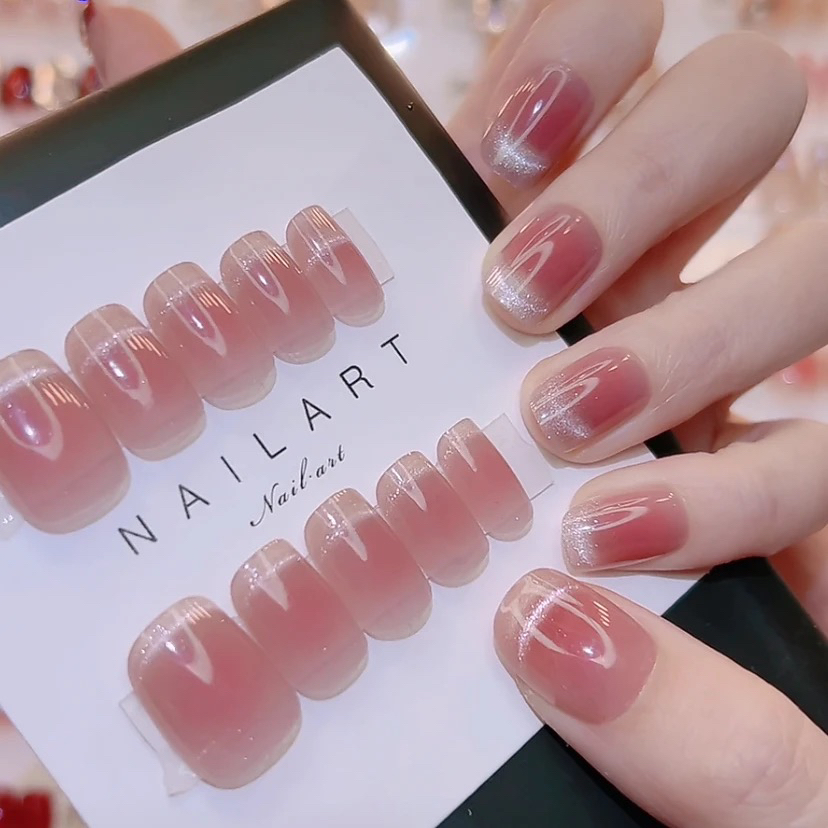 447短款24片装腮红猫眼穿戴美甲假指甲贴片温柔显白百搭时尚拆卸