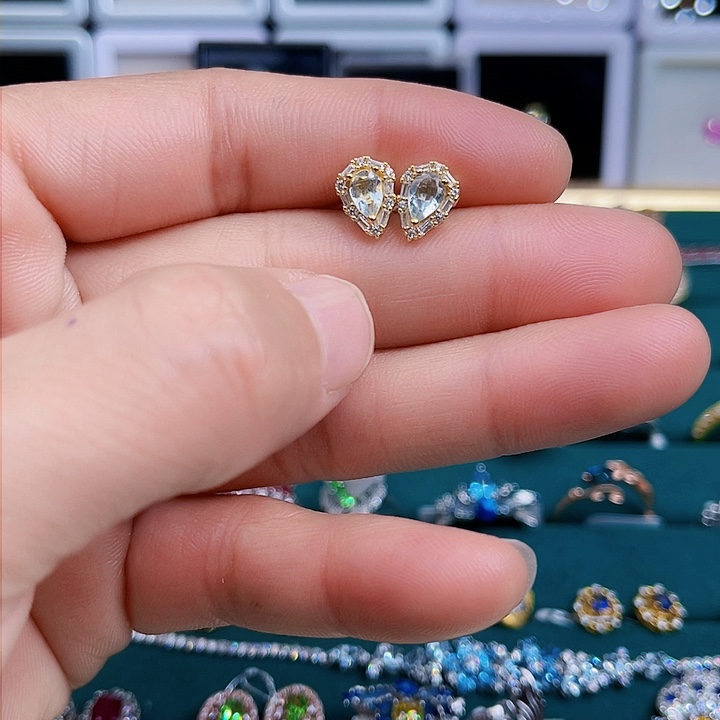 海蓝宝石耳坠银S925镶嵌