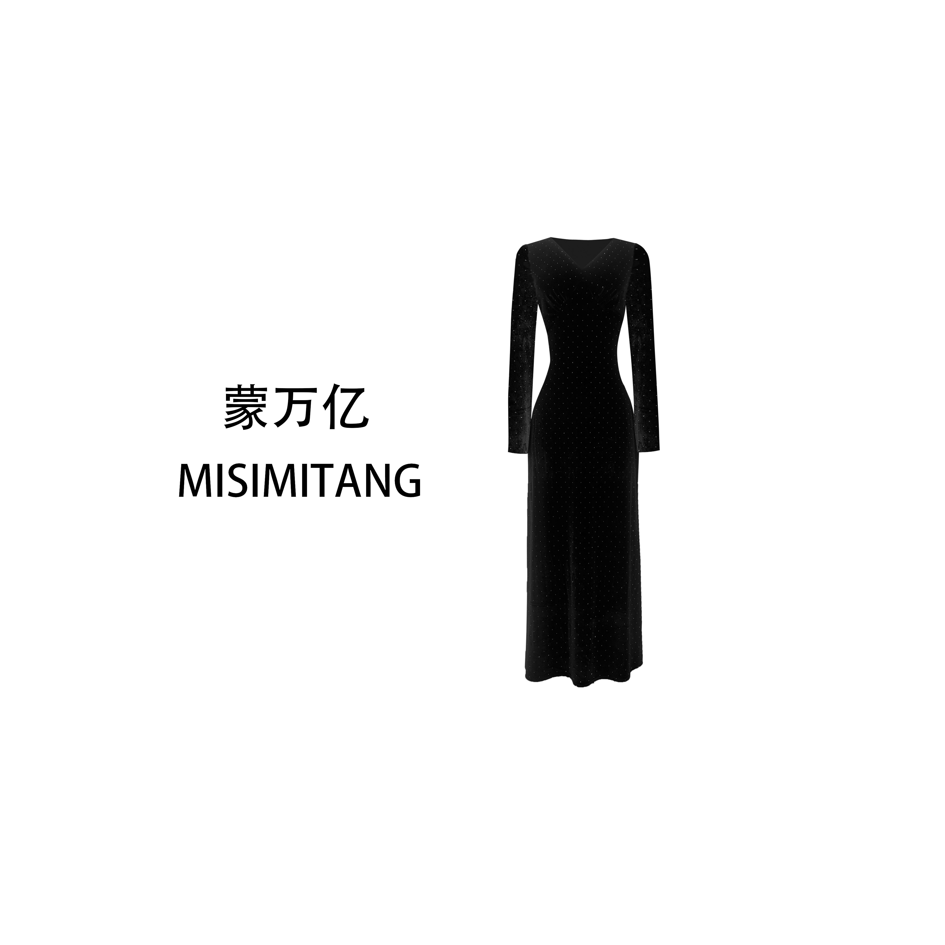 【神秘之夜】秋冬时尚长袖修身丝绒黑色钻钻细闪女装连衣裙红人上新