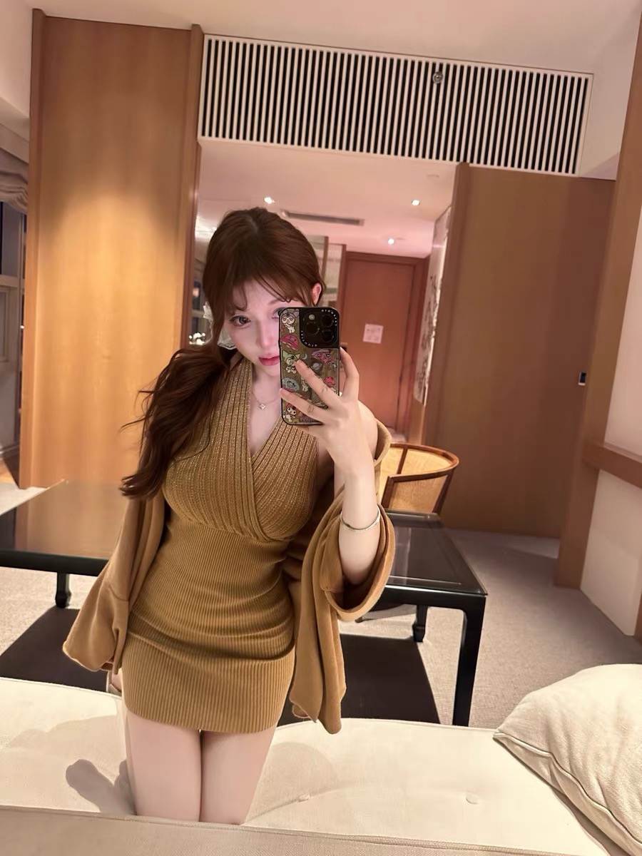 纯欲风套装女气质长袖针织开衫女挂脖背心连衣裙秋冬背心内搭上衣