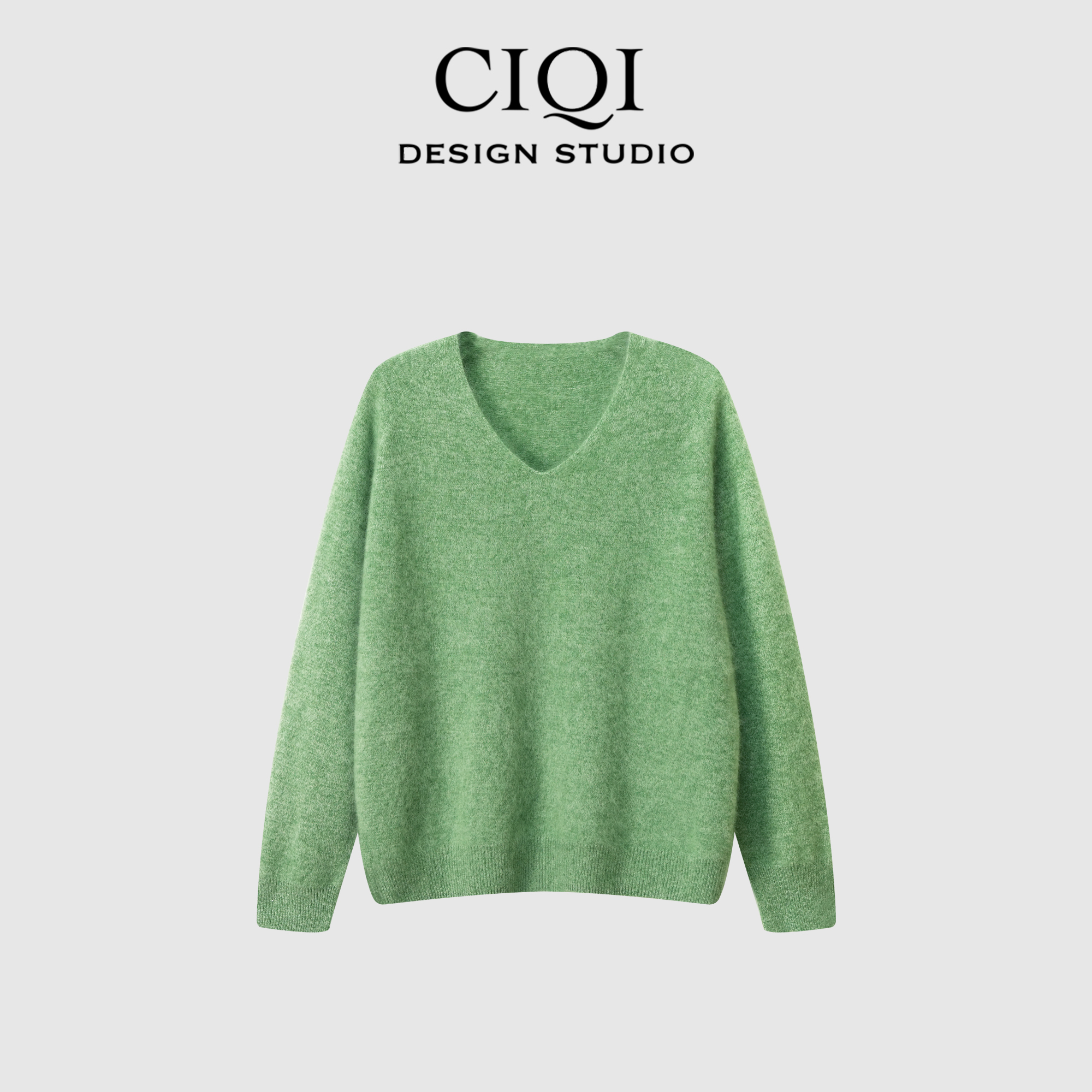 人手三件！进口羊绒羊毛拉绒慵懒纯色V领气质上衣25661