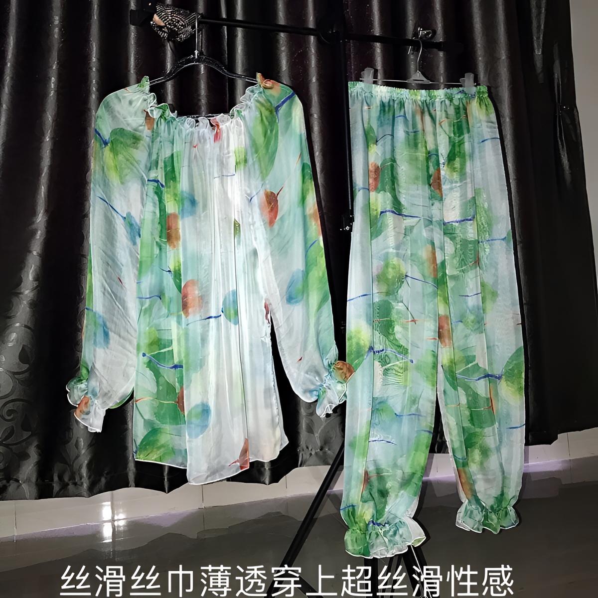 丝滑薄款透视印花清新性感睡衣套装上衣裤子时尚纯欲风温柔男女