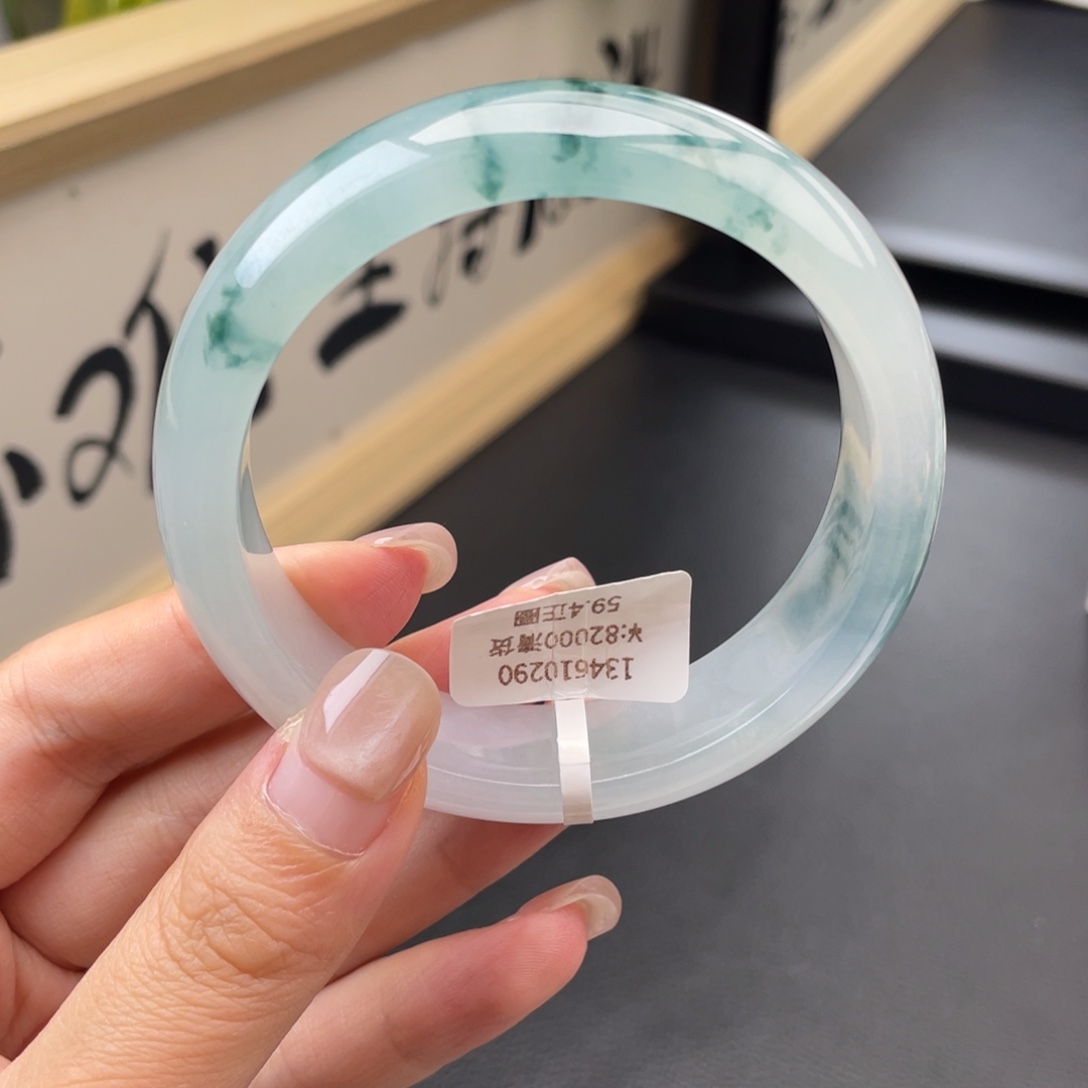 翡翠手镯未镶嵌回流正圈59.4冰胶飘花