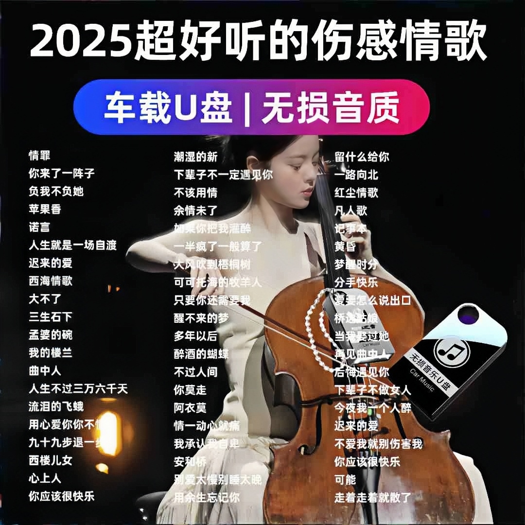 2025音乐U盘车载最新抖音伤感歌曲精选流行超好听催泪情歌mp3优盘