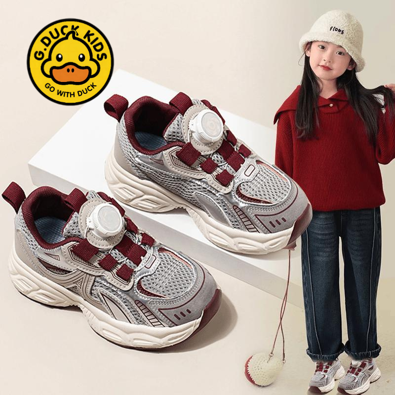 小黄鸭女童运动鞋2025春季新款中大童学生网面透气休闲跑步鞋男童