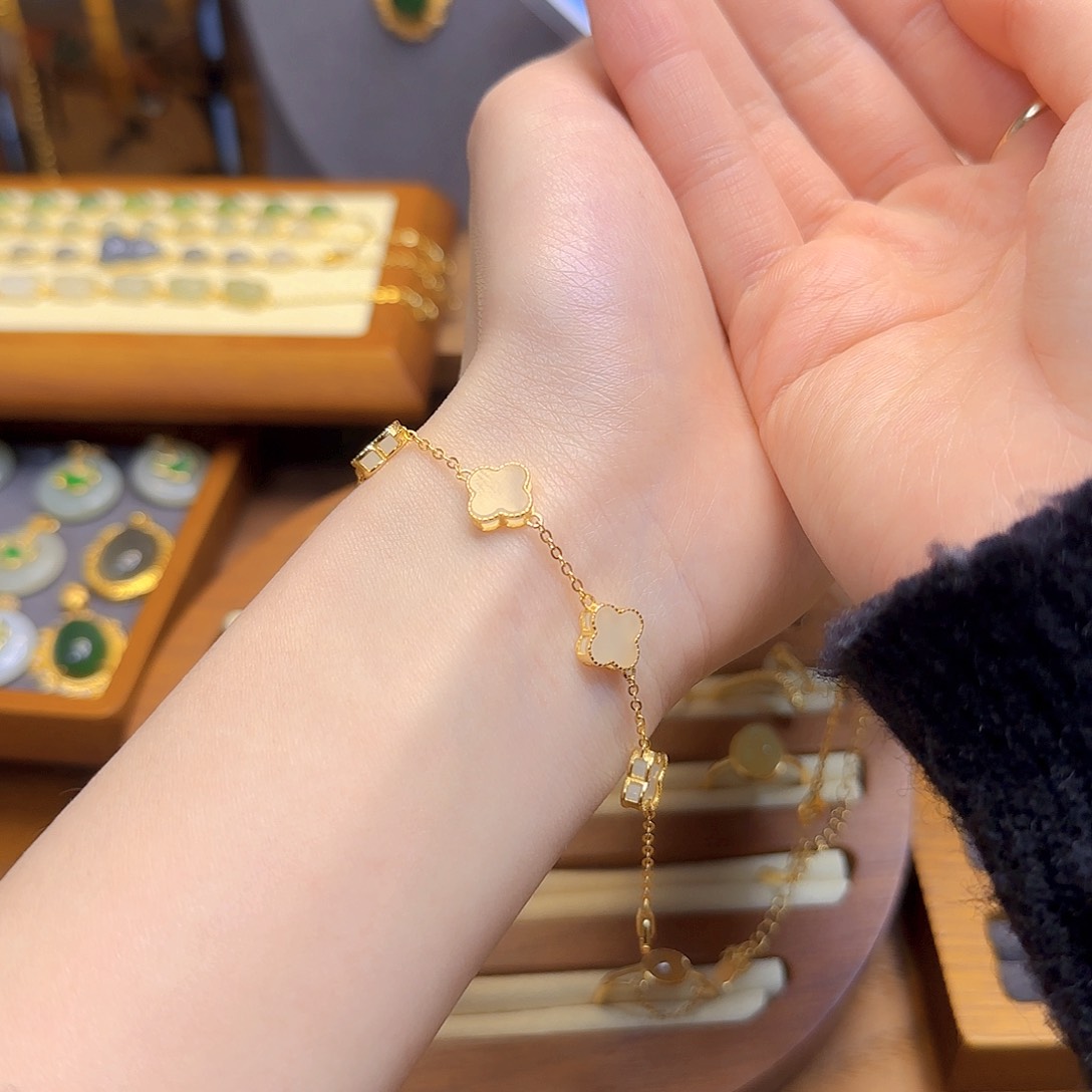 和田玉手链银S925镀金镶嵌