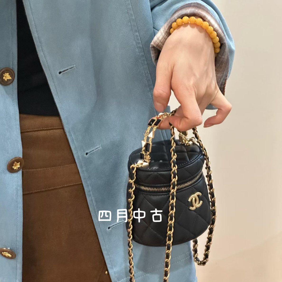 95新 Chanel/香奈儿 黑金珐琅小水桶包大全套
