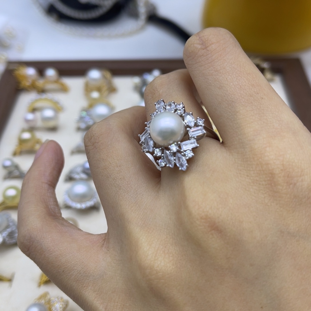 银S925镶嵌戒指淡水珍珠