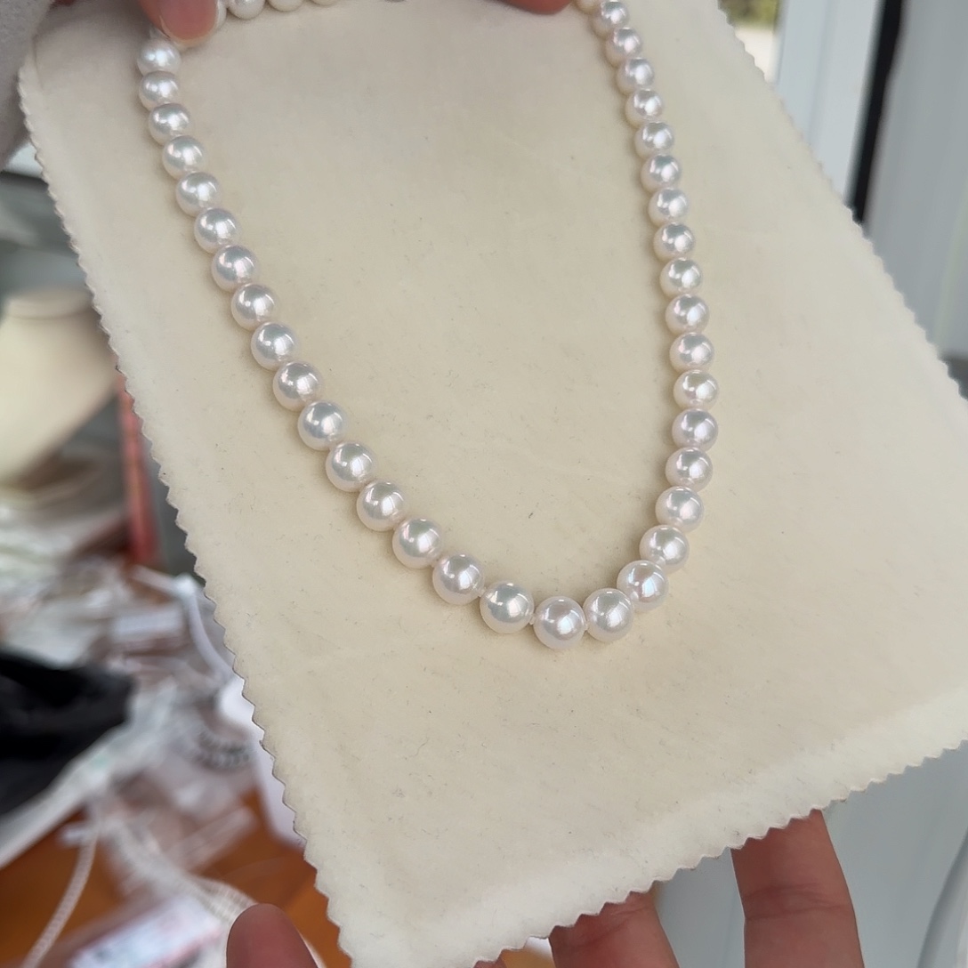 银S925镶嵌颈饰淡水珍珠10-11无核极光镜面正圆无暇炫彩冷白