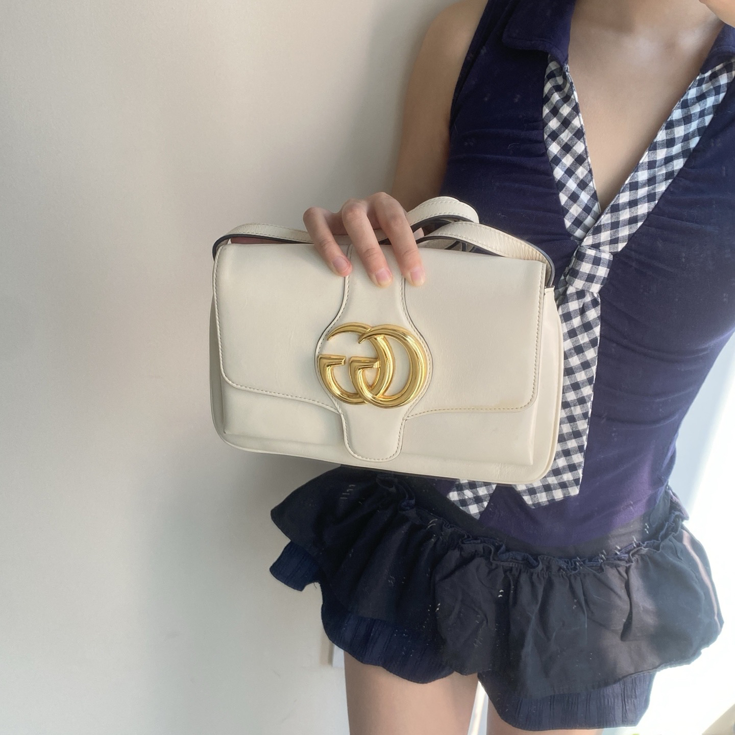 95新 GUCCI/古驰 gucci 白金小号双G信封单肩包