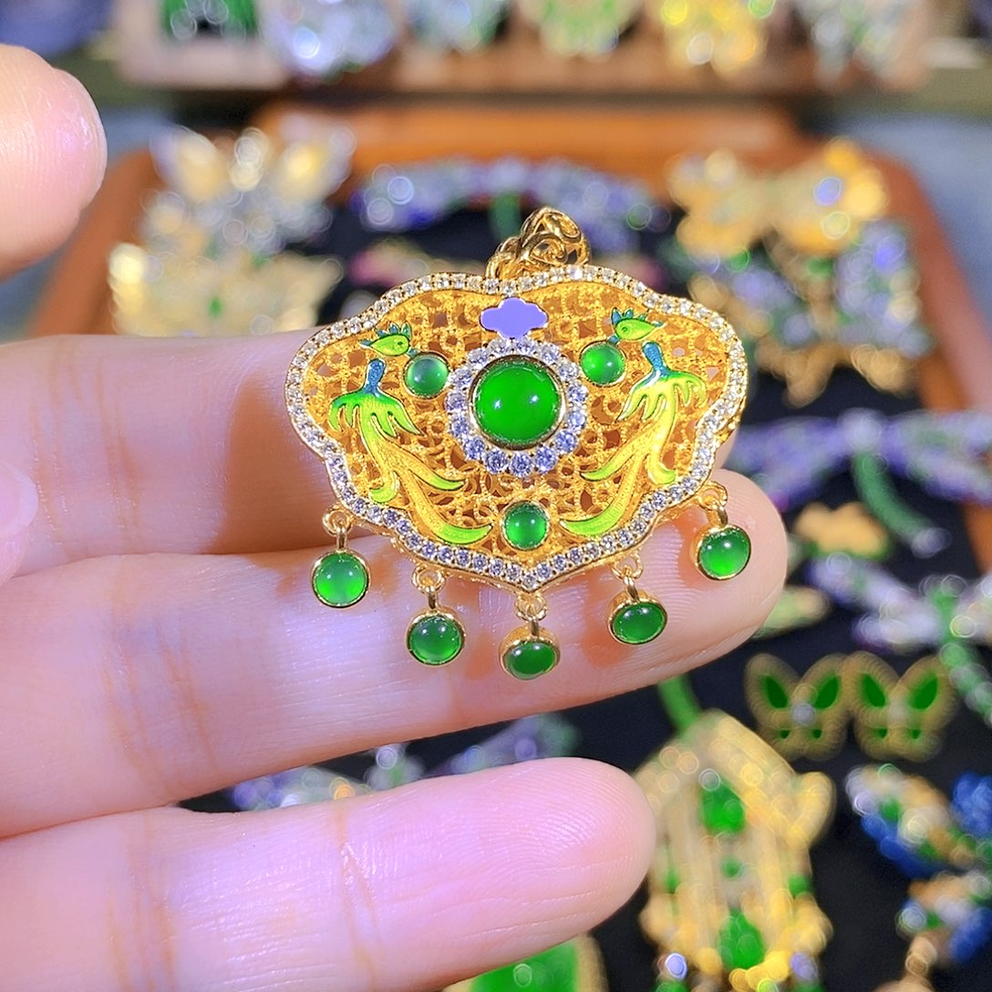 吊坠(不含链)银S925镶嵌翡翠