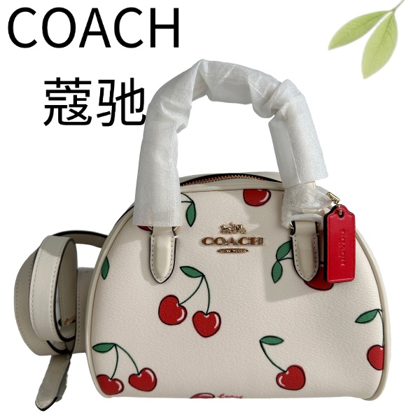 99新 COACH/蔻驰 白金樱桃保龄球手提斜挎包G25117377底长20X16