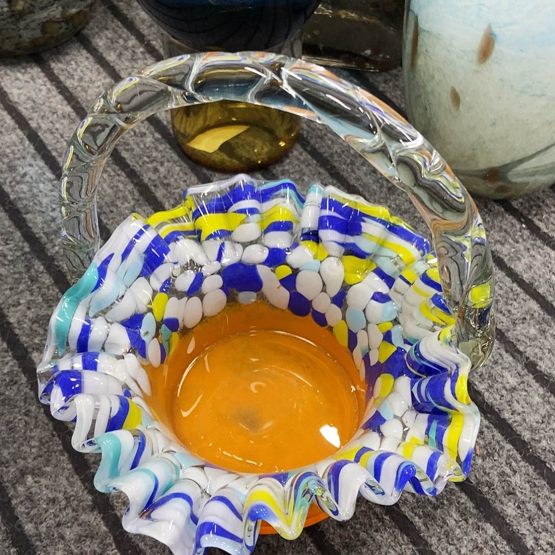 琉璃橘黄色手提花篮花瓶20