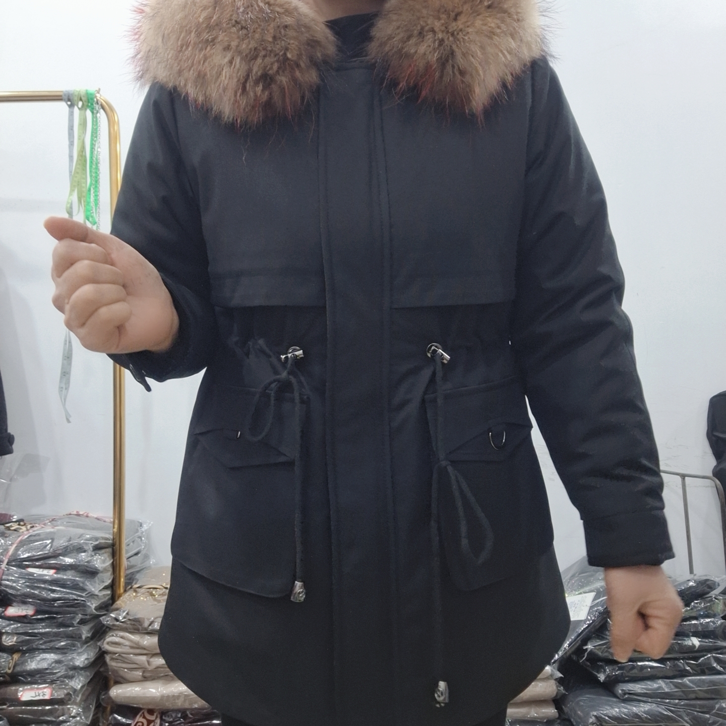 甜歪歪冬季新款派克服外套女中长款加绒加厚保暖韩版修身大毛领