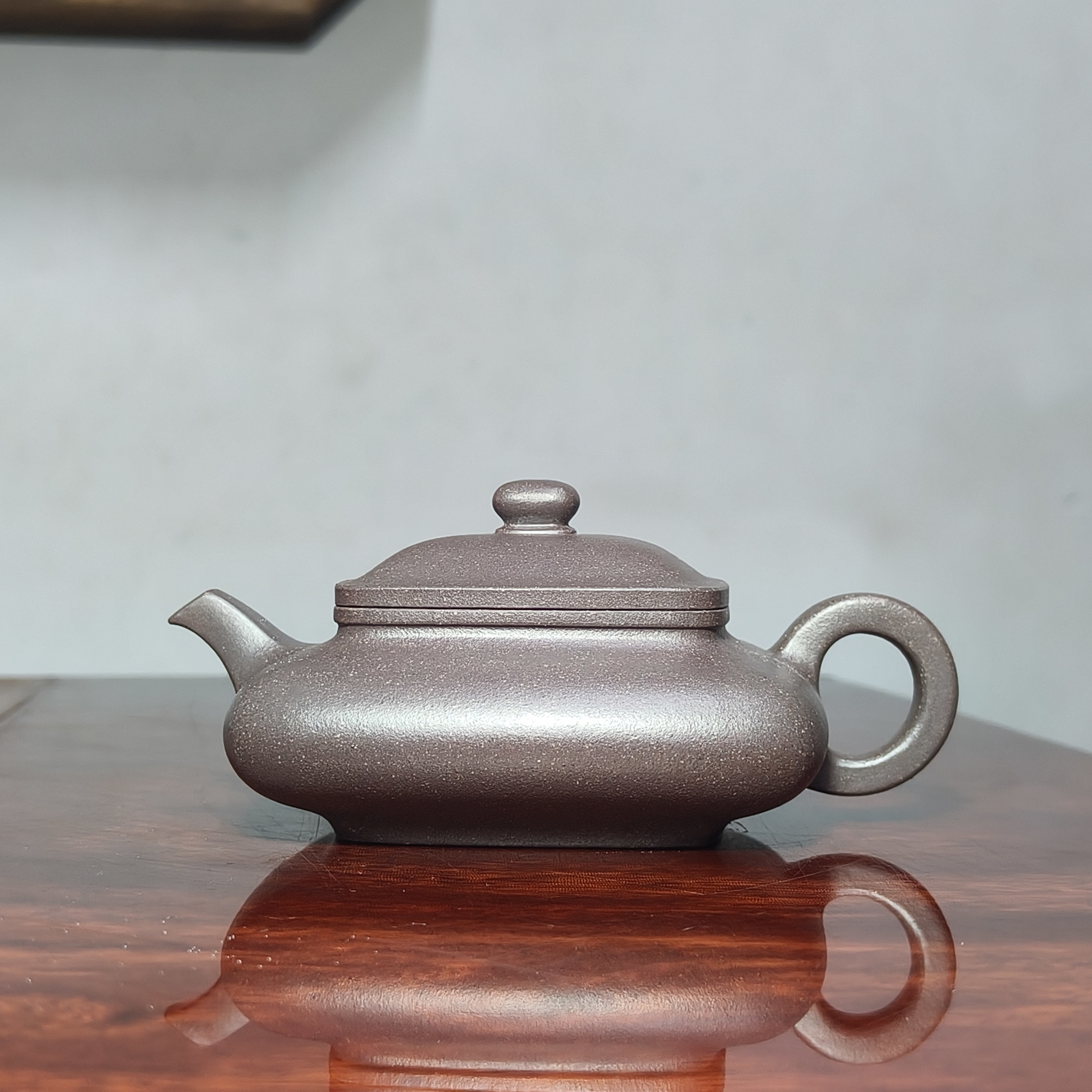 【大庆方壶】寒灰老人茶宝170cc青灰紫泥张大庆制四方虚扁紫砂壶