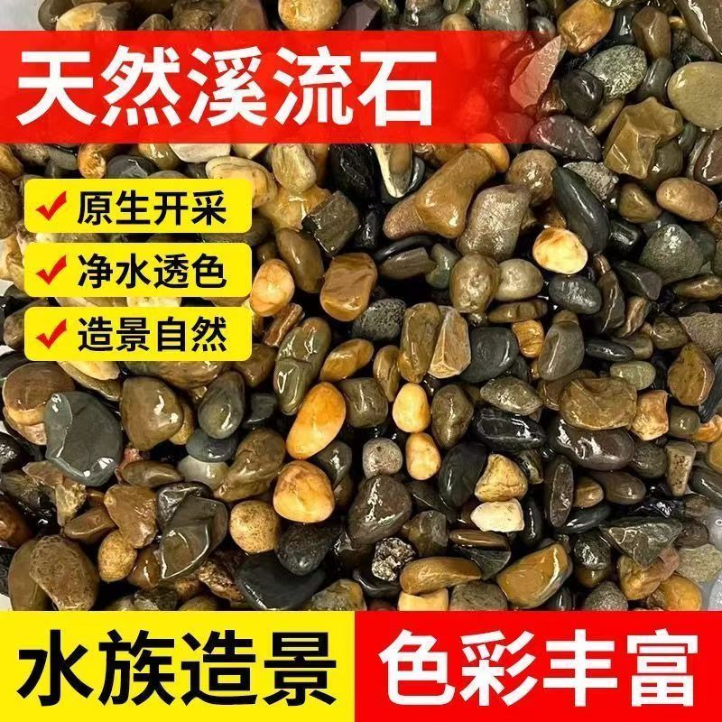 原生自然溪流石石头鱼缸造景铺路花盆装饰五彩鹅卵石乌龟用品铺地