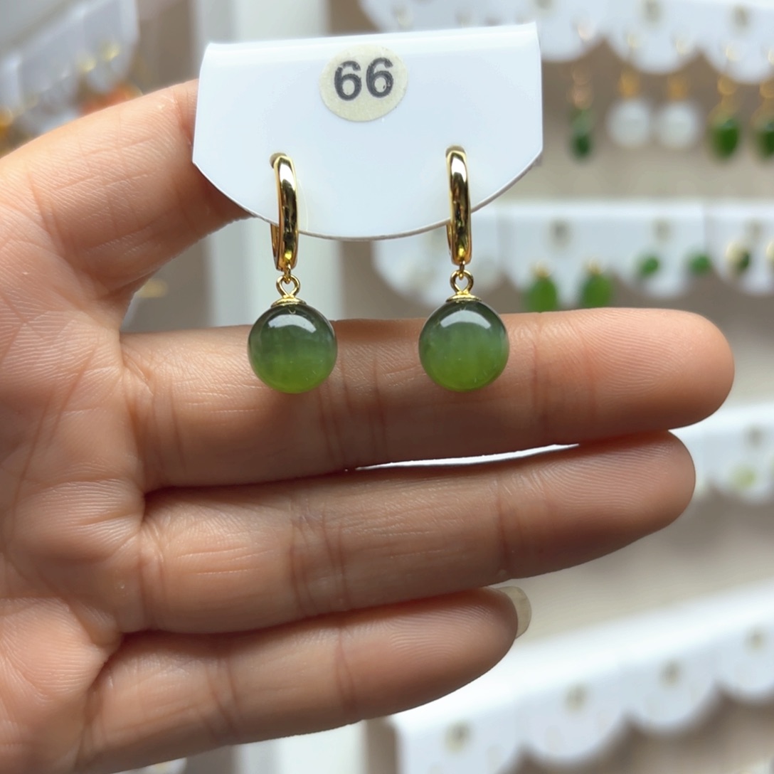 和田玉耳饰银S925镶嵌