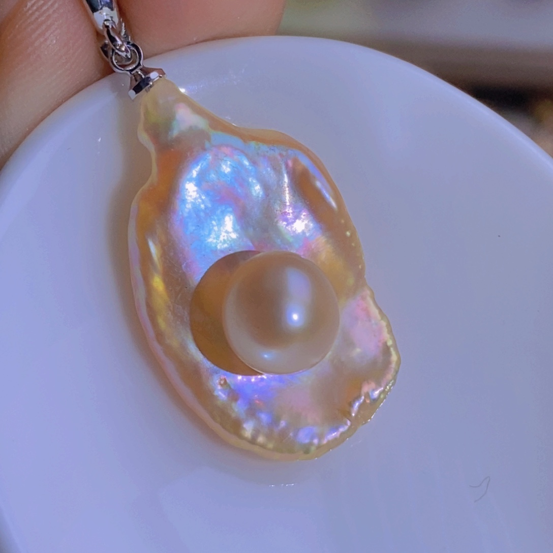 银S925镶嵌天然珍珠淡水珍珠