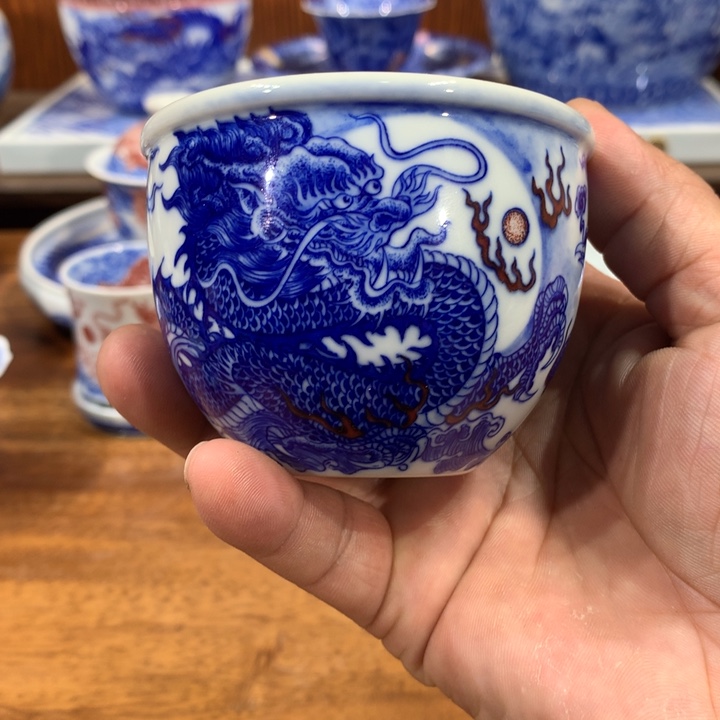 自成堂柴窑青花龙凤主人杯