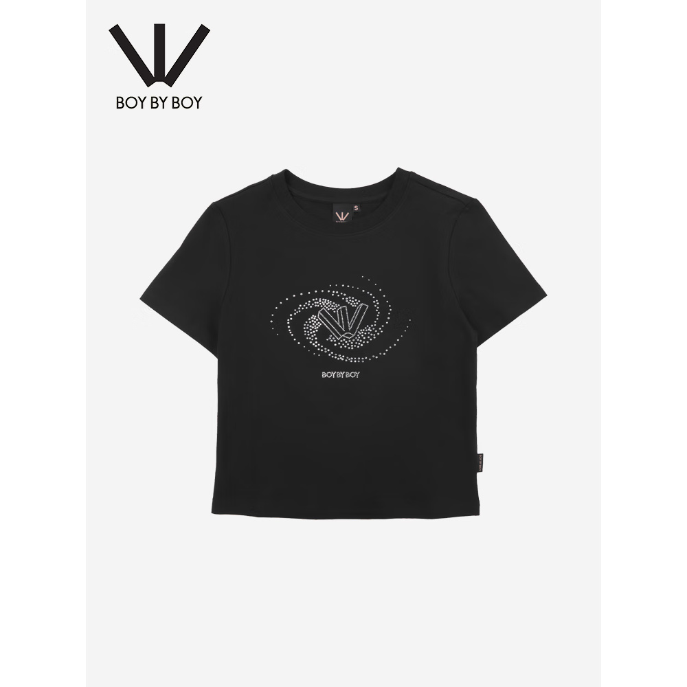 【银河流转】BOY BY BOY潮牌女装夏季烫钻字母logo圆领T恤W01023
