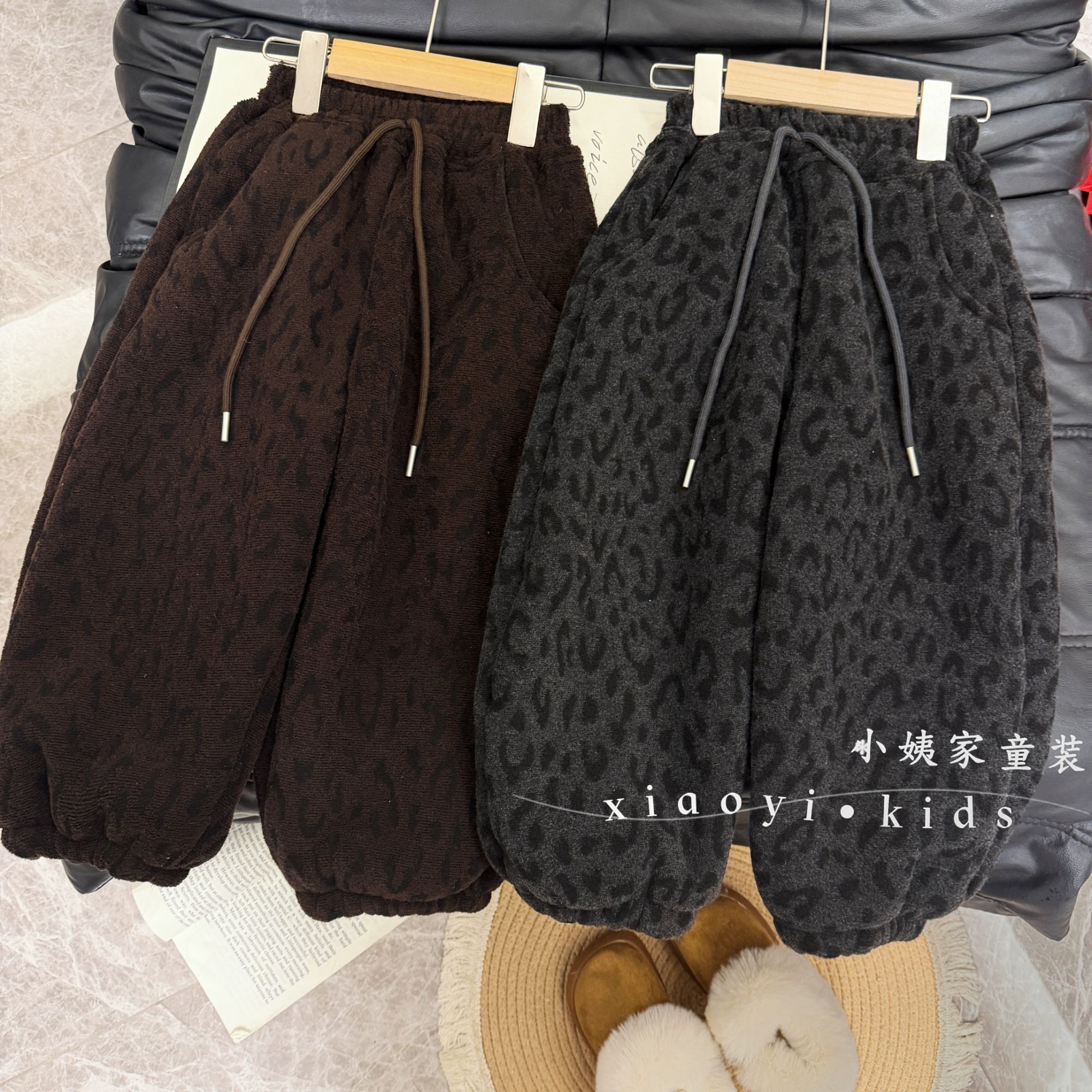 [850克加厚葵花绒]2025秋冬季男女童洋气时尚灯笼裤豹纹束脚裤