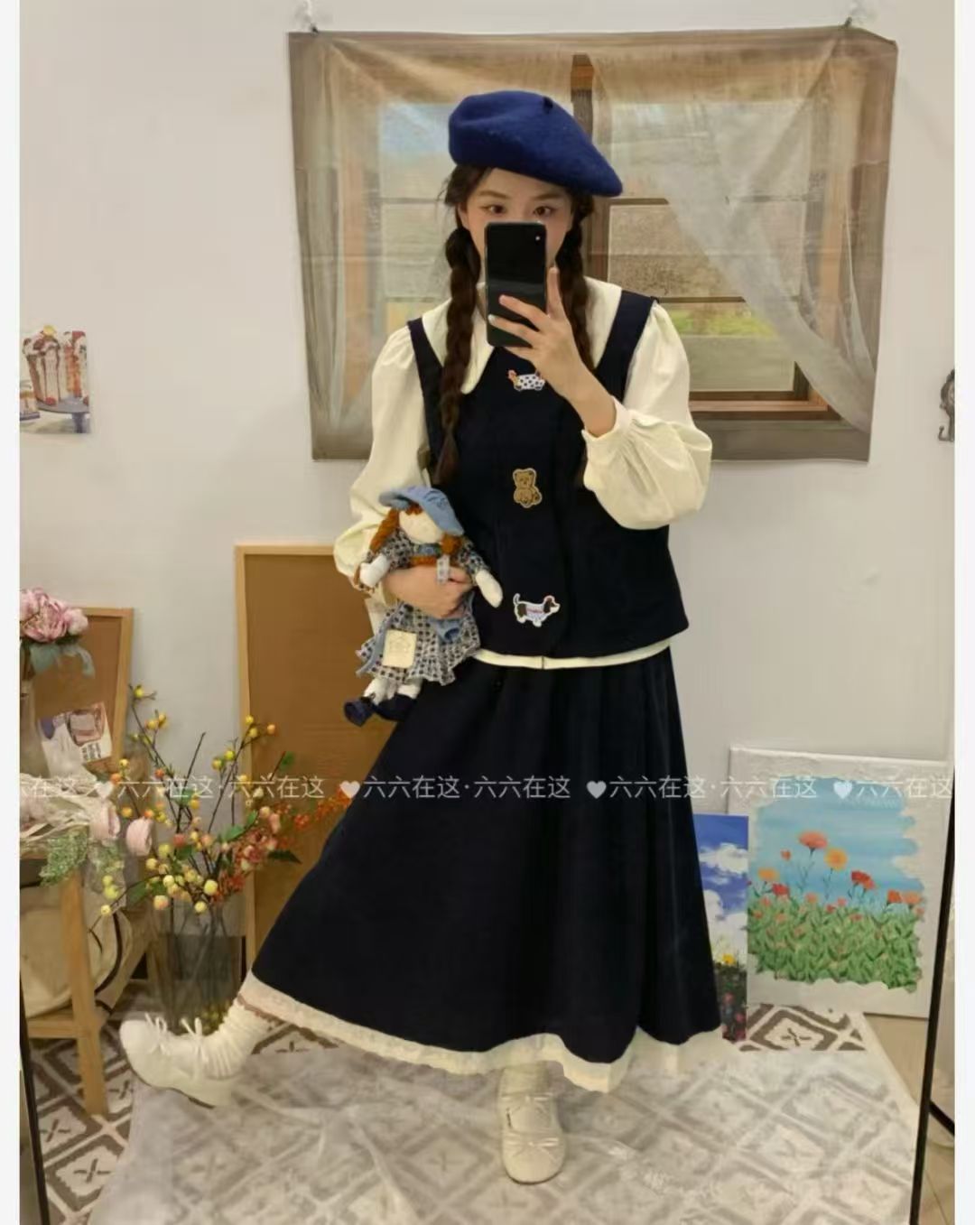 【霞2】新款秋冬季森系法式清新甜美黄黑皮显白连衣裙度假风初恋裙