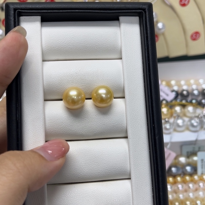 海水珍珠耳饰银S925镶嵌金珠11-12mm151