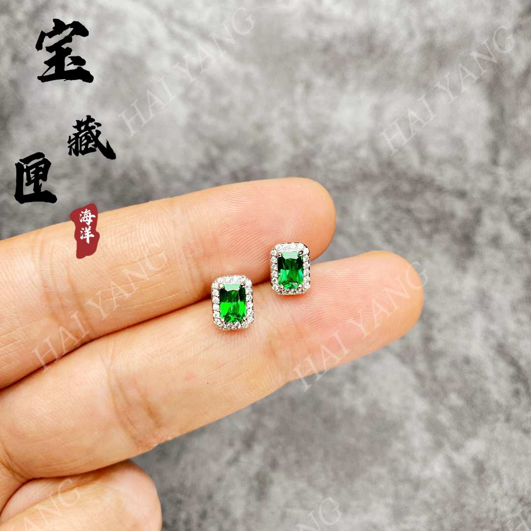 培育祖母绿「绿韵华章」祖母绿-轻奢气质简约百搭耳钉928