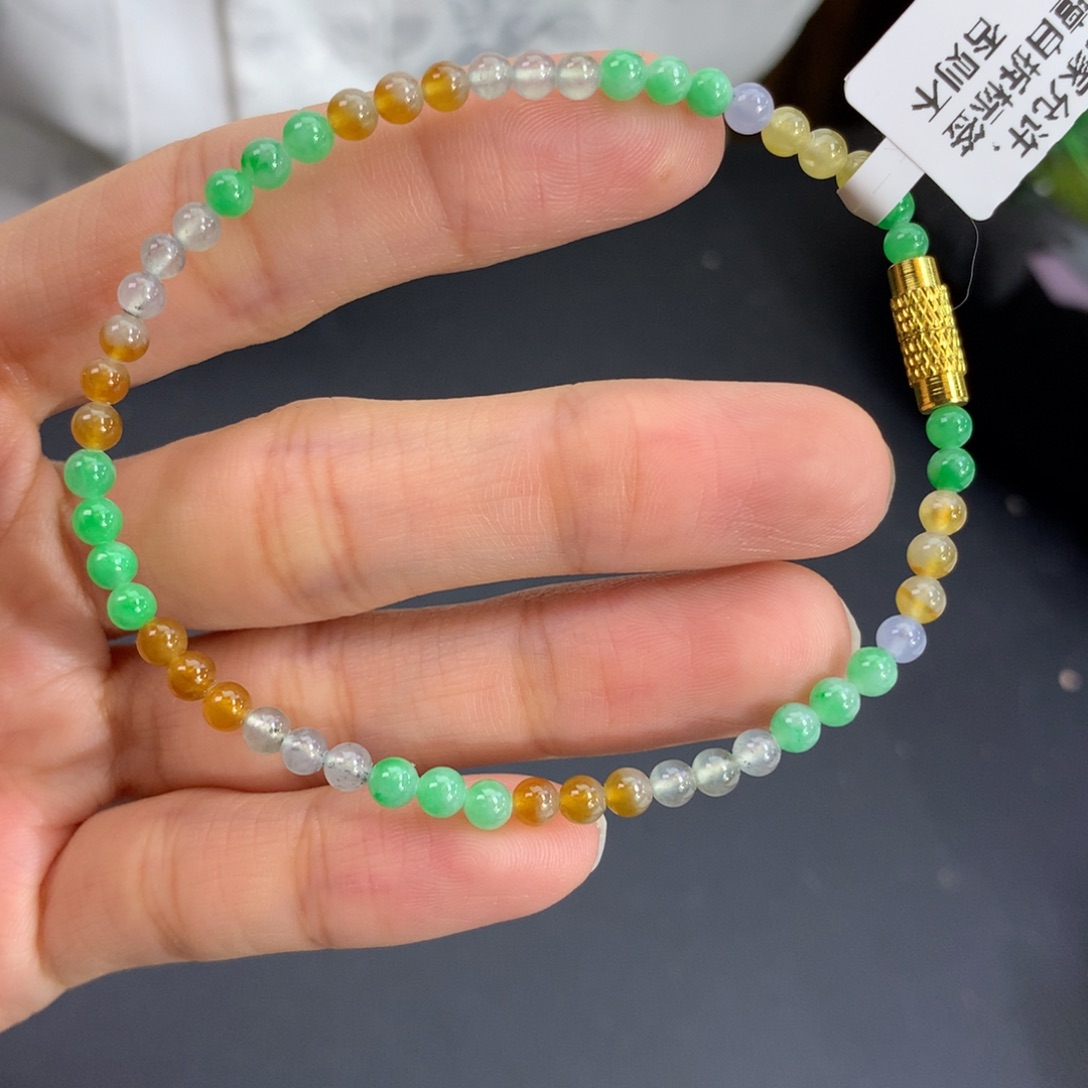 翡翠未镶嵌手串卡3.6冰胶多宝小米手串