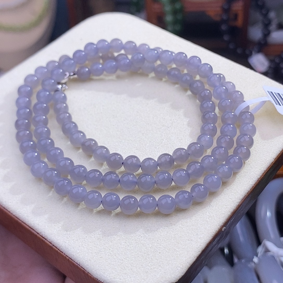 和田玉浓烟紫冰底米珠链链5.5mm未镶嵌